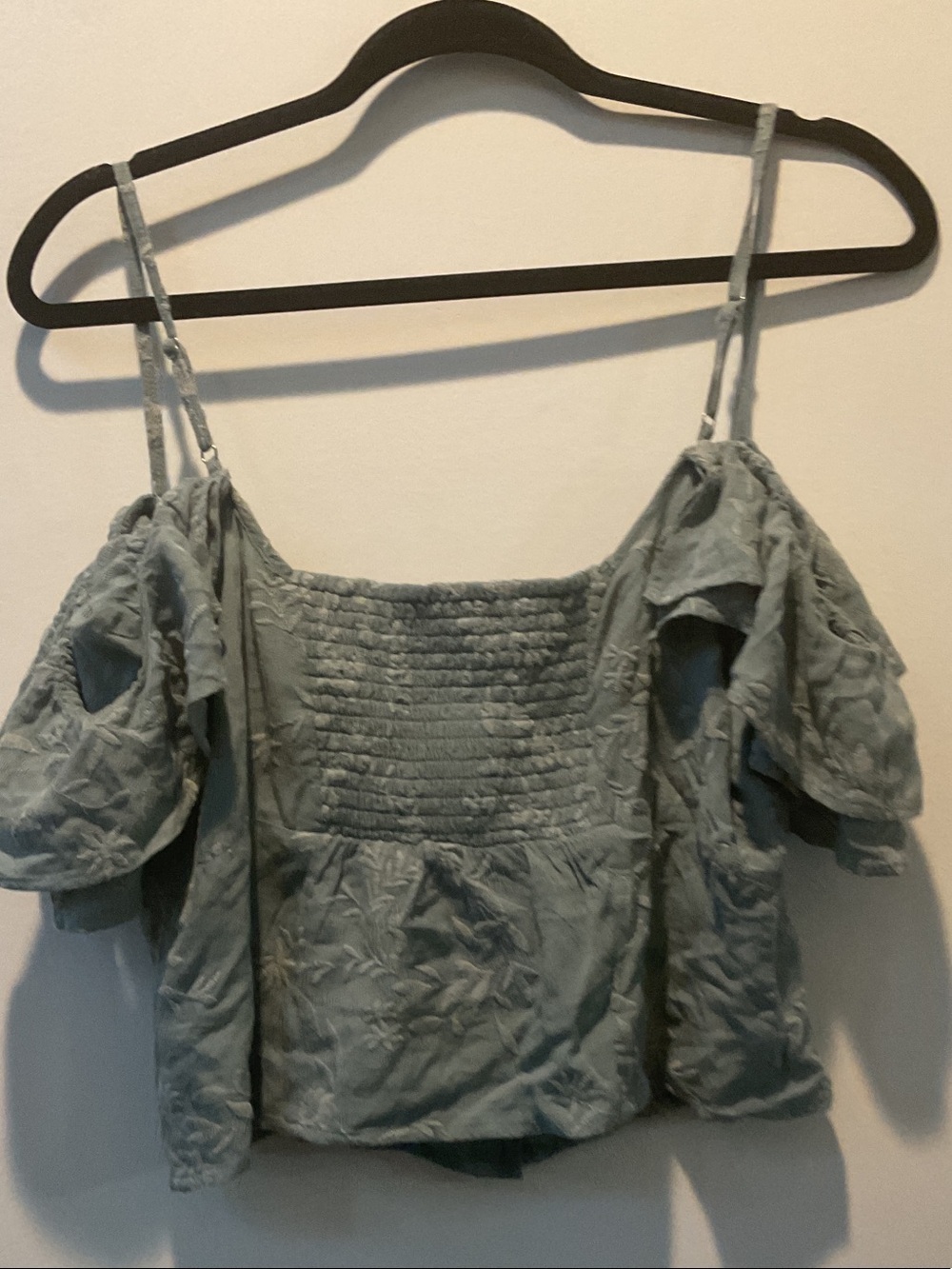 Guess Sage Green Ruffle Off-Shoulder Crop Top - Picture 7 of 7